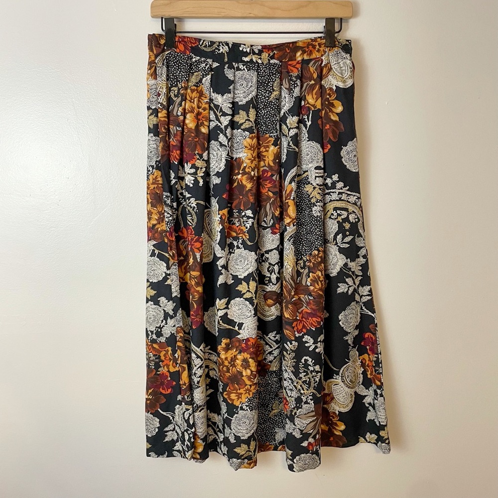 VINTAGE floral mixed print midi skirt